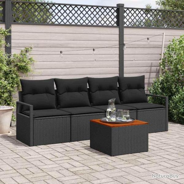 Ensemble de canap� de jardin avec coussin 5 pcs Noir polyrotin