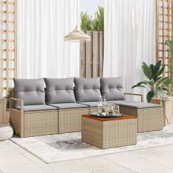Ensemble de canap&eacute; de jardin avec coussin 6 pcs Beige polyrotin