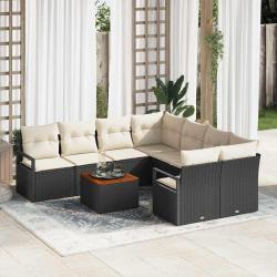 Ensemble de canap&eacute; de jardin avec coussin 9 pcs Noir polyrotin