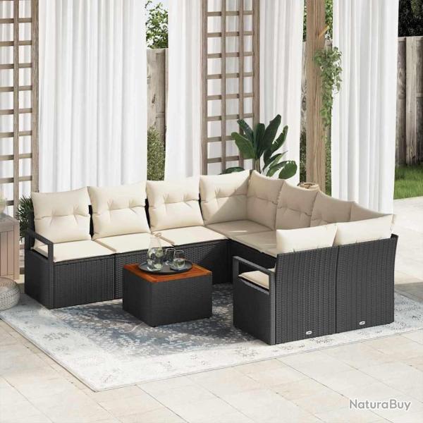 Ensemble de canap� de jardin avec coussin 9 pcs Noir polyrotin