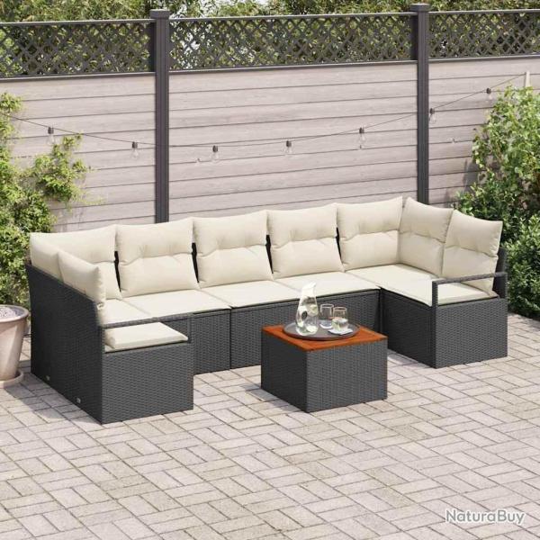 Ensemble de canap� de jardin avec coussin 8 pcs Noir polyrotin