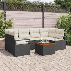 Ensemble de canap&eacute; de jardin avec coussin 7 pcs Noir polyrotin
