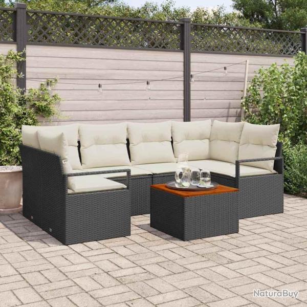 Ensemble de canap� de jardin avec coussin 7 pcs Noir polyrotin