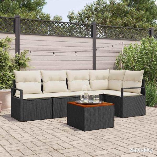 Ensemble de canap� de jardin avec coussin 6 pcs Noir polyrotin
