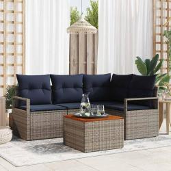 Ensemble de canap&eacute; de jardin avec coussin 5 pcs Gris polyrotin