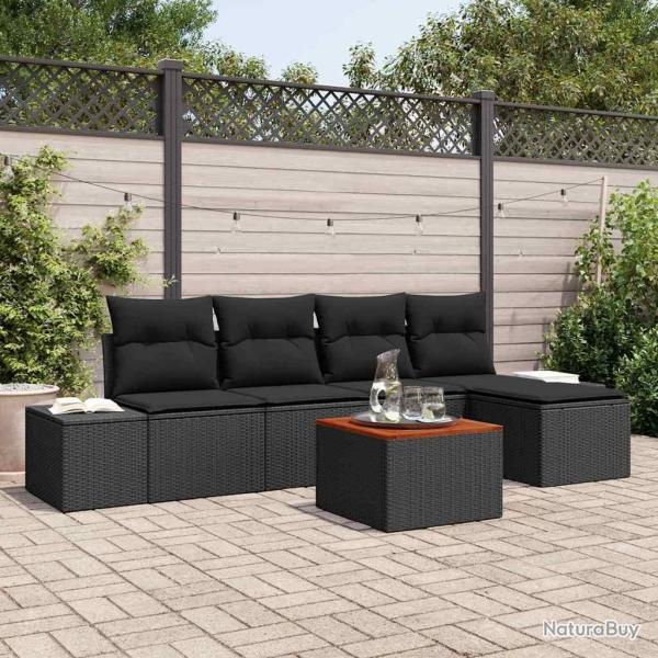 Ensemble de canap� de jardin avec coussin 6 pcs Noir polyrotin