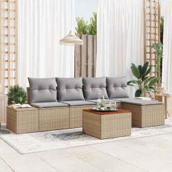Ensemble de canap&eacute; de jardin avec coussin 6 pcs Beige polyrotin
