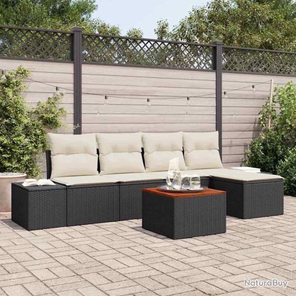 Ensemble de canap� de jardin avec coussin 6 pcs Noir polyrotin