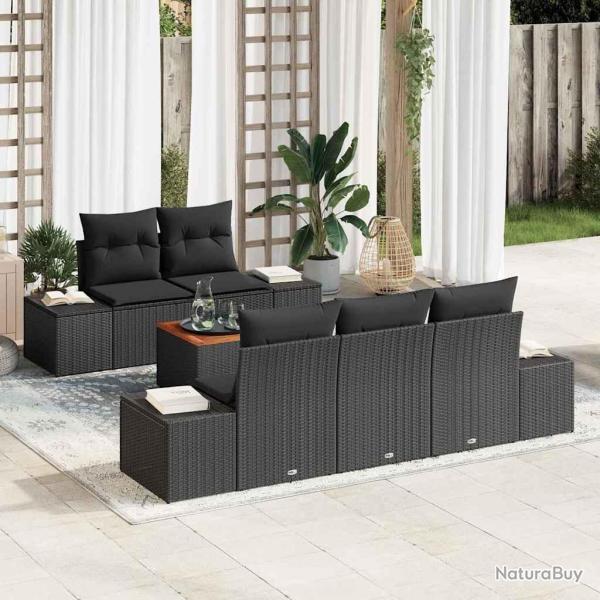 Ensemble de canap� de jardin avec coussin 6 pcs Noir polyrotin
