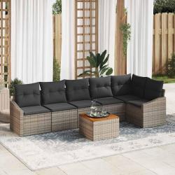 Ensemble de canap&eacute; de jardin avec coussin 7 pcs Gris polyrotin