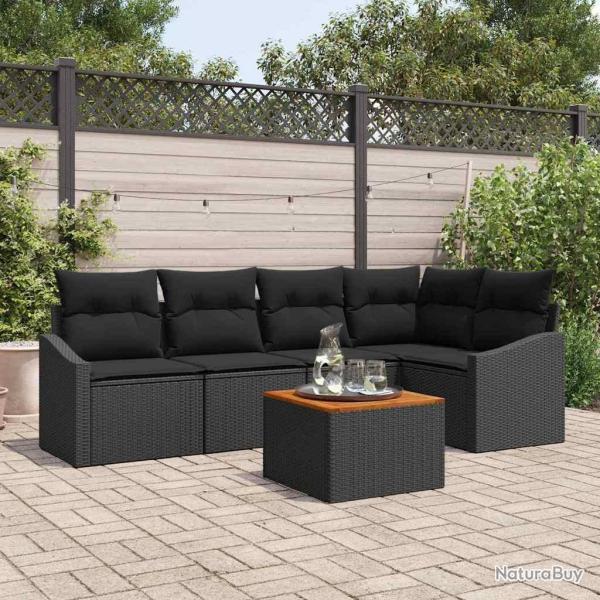 Ensemble de canap� de jardin avec coussin 6 pcs Noir polyrotin