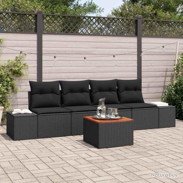Ensemble de canap� de jardin avec coussin 5 pcs Noir polyrotin