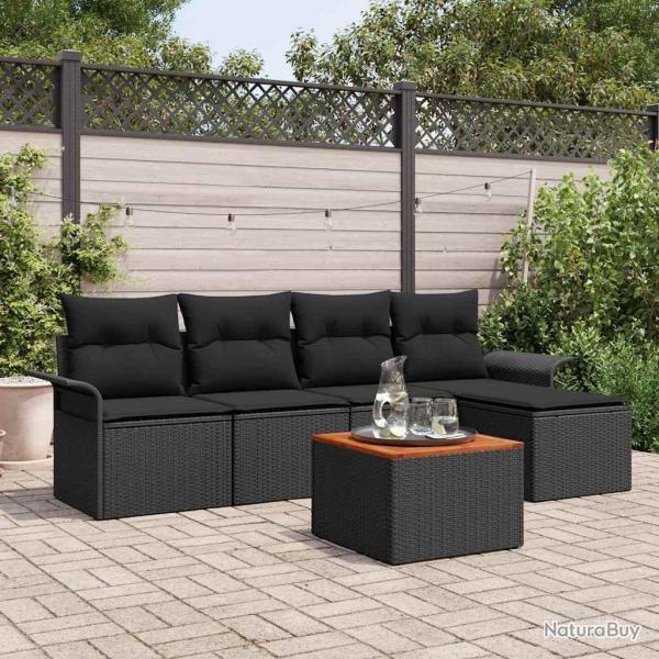 Ensemble de canap� de jardin avec coussin 6 pcs Noir polyrotin