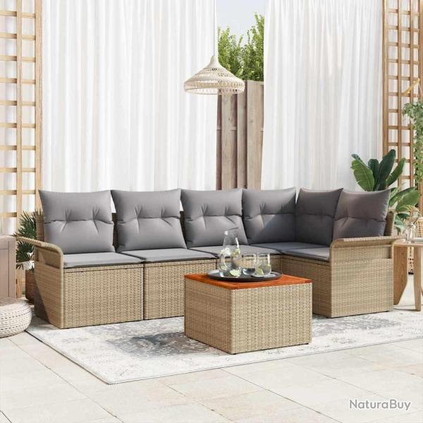 Ensemble de canap� de jardin avec coussin 6 pcs Beige polyrotin