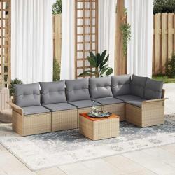 Ensemble de canap&eacute; de jardin avec coussin 7 pcs Beige polyrotin