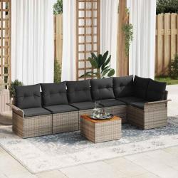 Ensemble de canap&eacute; de jardin avec coussin 7 pcs Gris polyrotin