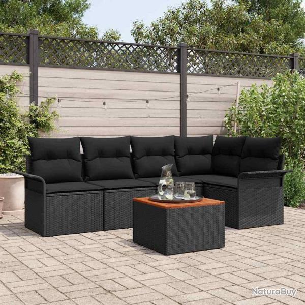 Ensemble de canap� de jardin avec coussin 6 pcs Noir polyrotin