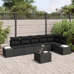 Ensemble de canap&eacute; de jardin avec coussin 7 pcs Noir polyrotin