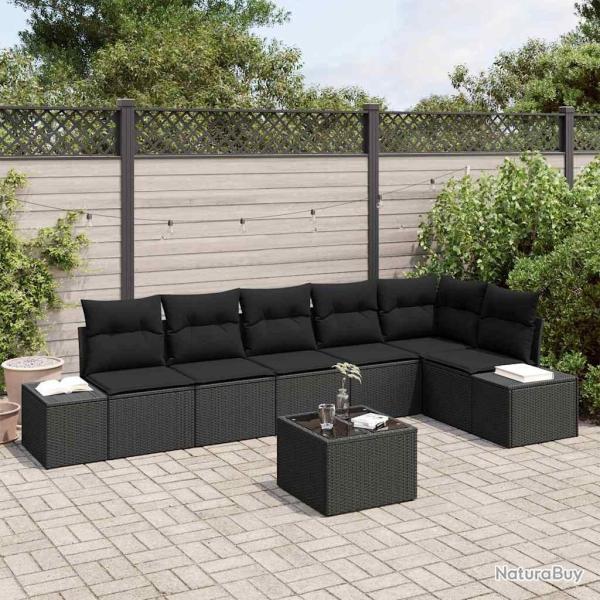 Ensemble de canap� de jardin avec coussin 7 pcs Noir polyrotin
