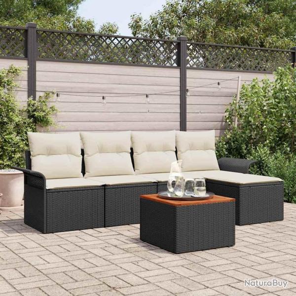 Ensemble de canap� de jardin avec coussin 6 pcs Noir polyrotin