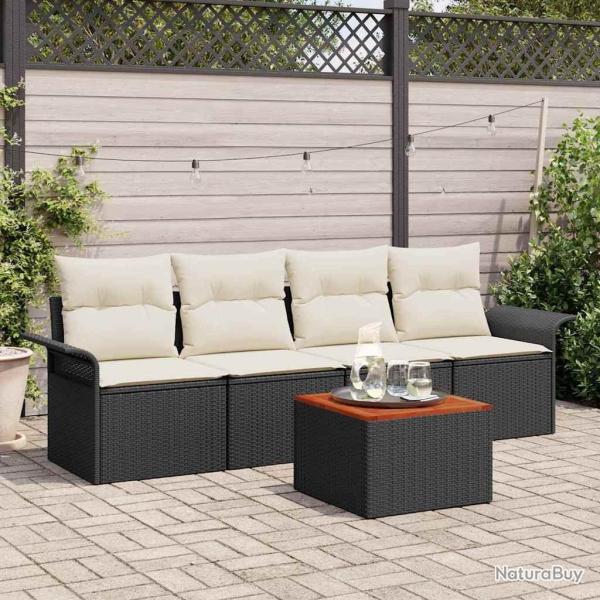 Ensemble de canap� de jardin avec coussin 5 pcs Noir polyrotin