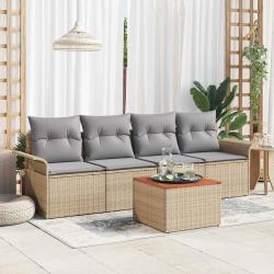 Ensemble de canap&eacute; de jardin avec coussin 5 pcs Beige polyrotin