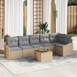 Ensemble de canap&eacute; de jardin avec coussin 7 pcs Beige polyrotin