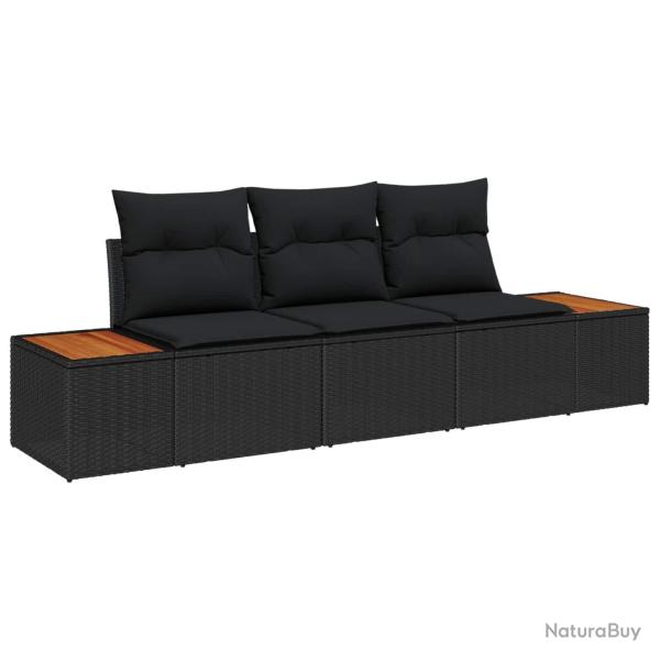 Ensemble de canap� de jardin avec coussin 3 pcs Noir polyrotin