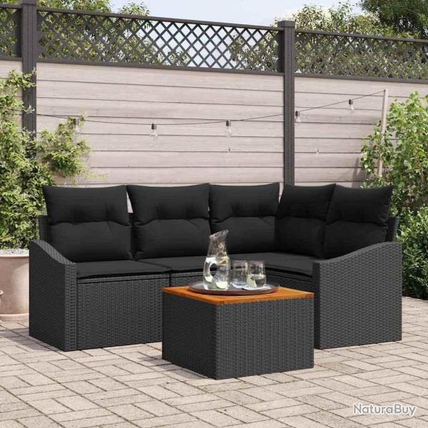 Ensemble de canap� de jardin avec coussin 5 pcs Noir polyrotin