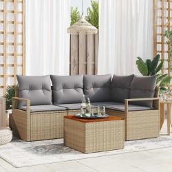 Ensemble de canap&eacute; de jardin avec coussin 5 pcs Beige polyrotin
