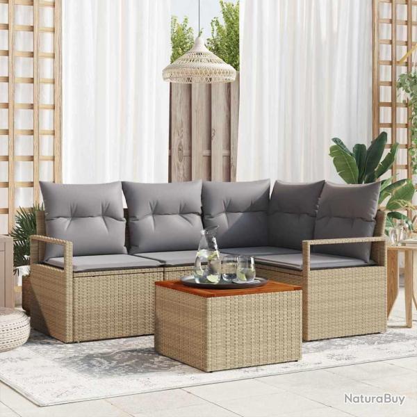 Ensemble de canap� de jardin avec coussin 5 pcs Beige polyrotin