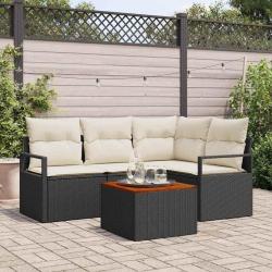 Ensemble de canap&eacute; de jardin avec coussin 5 pcs Noir polyrotin