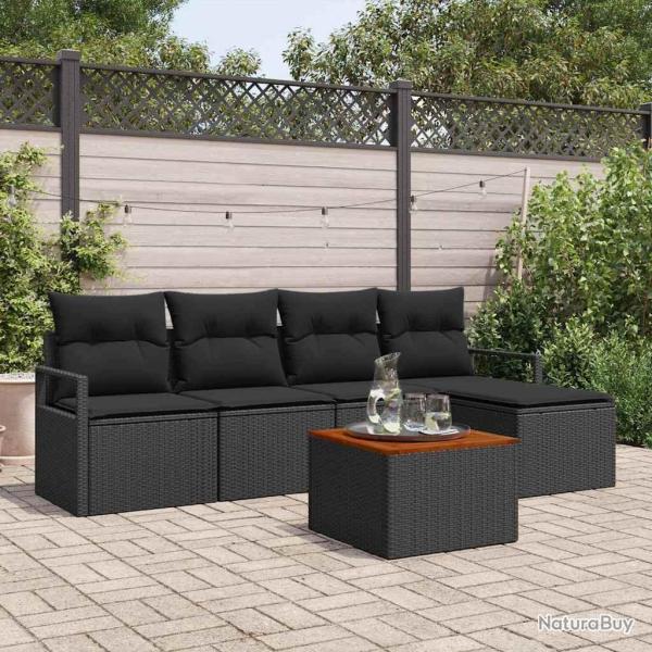 Ensemble de canap� de jardin avec coussin 6 pcs Noir polyrotin