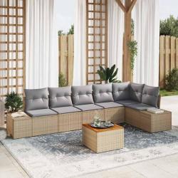 Ensemble de canap&eacute; de jardin avec coussin 7 pcs Beige polyrotin