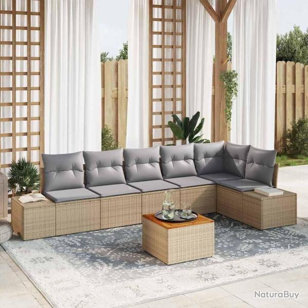 Ensemble de canap� de jardin avec coussin 7 pcs Beige polyrotin