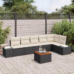 Ensemble de canap&eacute; de jardin avec coussin 7 pcs Noir polyrotin