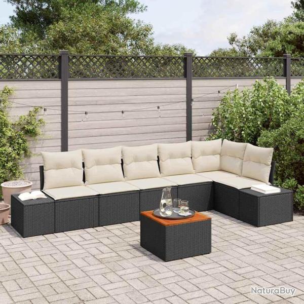 Ensemble de canap� de jardin avec coussin 7 pcs Noir polyrotin