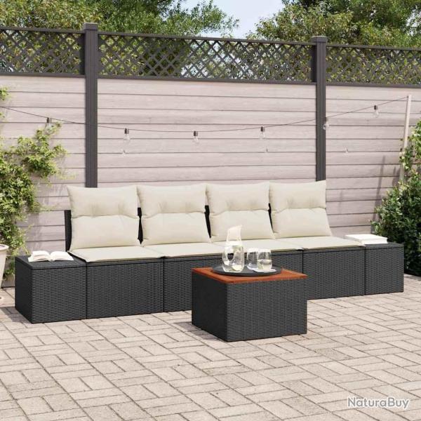 Ensemble de canap� de jardin avec coussin 5 pcs Noir polyrotin