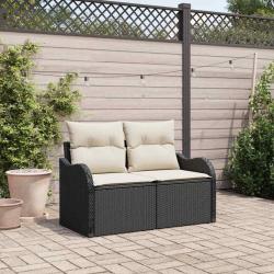 Canap&eacute; de jardin avec coussin Noir 121 x 62 x 69cm polyrotin