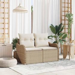 Canap&eacute; de jardin avec coussin Beige 121 x 62 x 69cm polyrotin