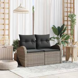 Canap&eacute; de jardin avec coussin Gris 124 x 62 x 69cm polyrotin