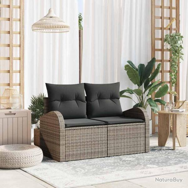 Canap� de jardin avec coussin Gris 124 x 62 x 69cm polyrotin
