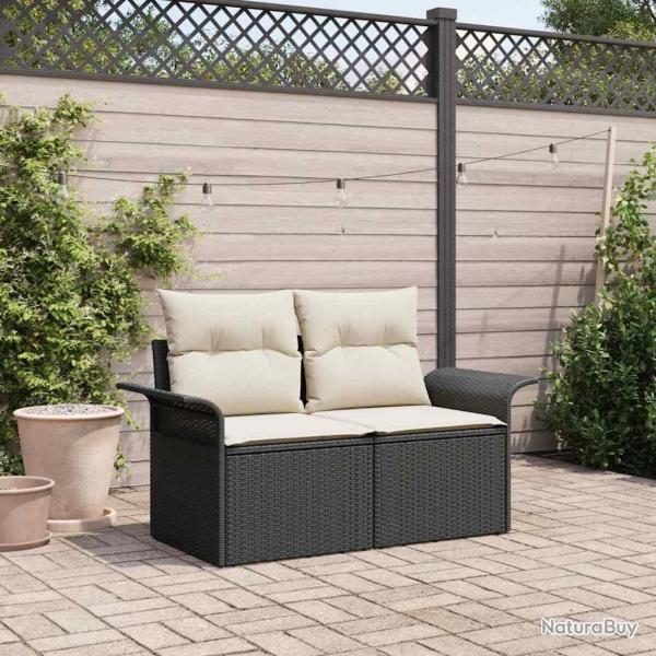 Canap� de jardin avec coussin Noir 141 x 62 x 69 cm polyrotin