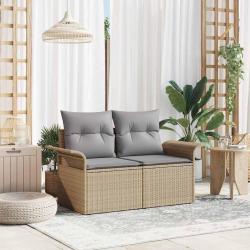 Canap&eacute; de jardin avec coussin Beige 141 x 62 x 69 cm polyrotin