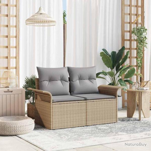 Canap� de jardin avec coussin Beige 141 x 62 x 69 cm polyrotin