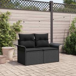 Canap&eacute; de jardin avec coussin Noir 141 x 62 x 69 cm polyrotin