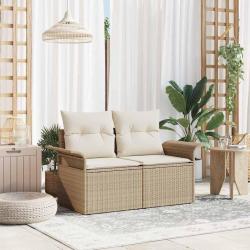 Canap&eacute; de jardin avec coussin Beige 141 x 62 x 69 cm polyrotin