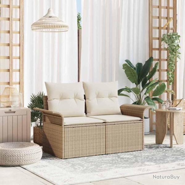 Canap� de jardin avec coussin Beige 141 x 62 x 69 cm polyrotin