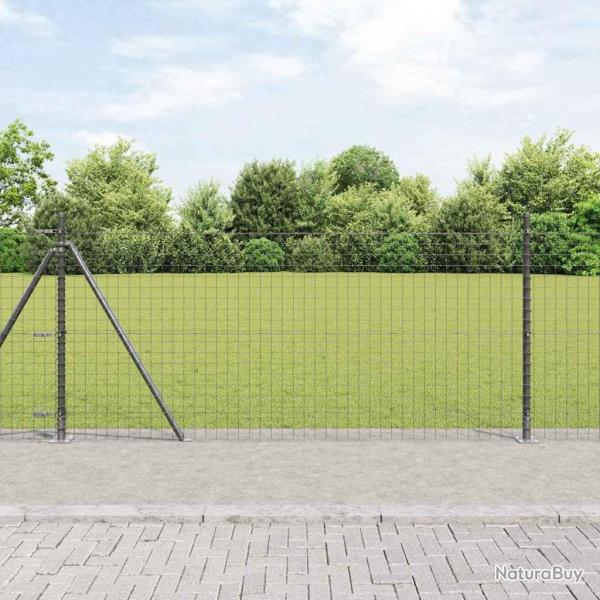 Cl�ture avec poteau Gris 1 x 10 m Acier et PVC