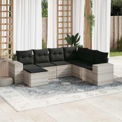 Salon de jardin avec coussins 7 pcs gris clair r&eacute;sine tress&eacute;e